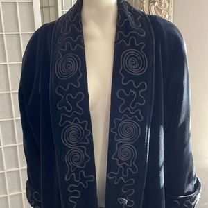 Vintage Black Velvet Embroidered Evening Coat Sz M